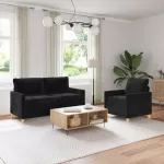 Sofa Sofos komplektas 2 vnt. Juoda Poliesteris