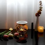 Tolida Keraminis aliejinis degiklis su žvakių laikikliu keturių žiedų lapų aromaterapinis degiklis pagamintas i&scaron; geležies eterinių aliejų aromato difuzorius smilkalų degiklis va&scaron;ko lydymo degiklis aukso spalvos miegamajam svetainei jogai