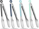 Žnyplės kepsninei, virtuvinės žnyplės, 23 cm žnyplės kepsninei, nerūdijančio plieno su fiksatoriumi, metalinės virtuvinės žnyplės su neslystančia silikonine rankena, žnyplės maisto gaminimui, žnyplės griliui, ilgos kepimui, grilinimui, kar&scaron;tam orui