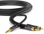 Kabeldirekt 2m aux/3.5mm į rca skirstytuvo kabelis (audio ir auxiliary kabelis, 3.5mm aux į 2 rca, hi-fi, stereo, telefonas, ipod, dvigubai ekranuotas) pro series
