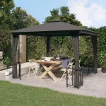 Pavėsinė su &scaron;oninėmis sienomis ir stogu, antracito, 3x3m