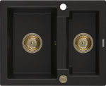 Granitinė virtuvinė plautuvė Mexen Carlos su sifonu, Juodas+Gold, 582 x 475 mm