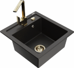 Granitinė virtuvinė plautuvė Mexen Vito su mai&scaron;ytuvu ir sifonu, Metallic juodas/auksinis+Gold