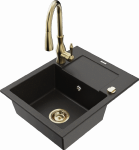 Granitinė virtuvinė plautuvė Mexen Enzo su mai&scaron;ytuvu ir sifonu, Metallic juodas/auksinis+Gold