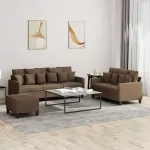 Sofa Sofos komplektas su pagalvėlėmis, 3 dalių, rudas, audinys