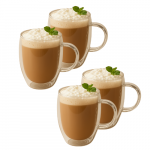 Winder Home Termo stiklinė su rankenėle 350 ml i&scaron; borosilikatinio stiklo &ndash; dvigubos sienelės, 4 vnt.