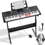 61 klavi&scaron;o skaitmeninis pianinas su reguliuojamu stovu, elektrinė ne&scaron;iojama klaviatūra, pianinas pradedantiesiems, pianinas su ap&scaron;viestais klavi&scaron;ais