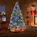 Costway Kalėdinė eglutė &Oslash;125x215 cm su LED žiburiais žalia/balta