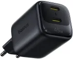 Baseus Sieninis įkroviklis EnerFill FE22 45W 2xUSB-C QC PD su USB-C kabeliu 1m, juodas