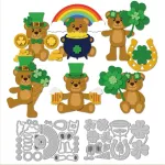Globleland st patrick's day bear cutting dies metal retro multilayer lucky bear shakers cutting template paper cutting dies for scrapbooking card making crafts paper cards