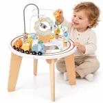 Jokomisiada Wooden Sensory Activity Table with Bead Maze and Animal Train ZA6493