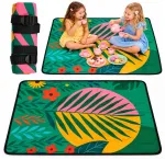 Lean Toys Sulankstomas pikniko kilimėlis su tropiniu ra&scaron;tu, žalias, 100 x 70 cm