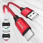 Aczhk usb c kabelis 3 metrai [2 vnt.] įkrovimo kabelis usb c greito įkrovimo kabelis nailoninis usb c įkrovimo kabelis, galaxy s24 s23 s22 s21 s20 note 10, p60, pixel, (raudonas)