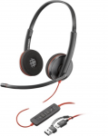 Poly Blackwire 3220 Stereo Laidinės ausinės, USB-C, USB-C/A Adapter, Juoda | 8X228AA