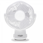 Adler Rechargeable fan with clip | AD 7335 | Table Fan | 6 W | Diameter 12.7 cm | Number of speeds 3 | Oscillation | White
