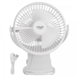 Adler Rechargeable Clip-on Desk Fan | AD 7342 | Table Fan | White | Diameter 15.5 cm | Number of speeds 3 | Oscillation | 5 W | AD 7342w