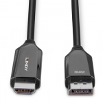 Adapterio Kabelis - LINDY Aktyvus DisplayPort į HDMI Adapterio Kabelis, 4K120Hz, 48Gbps, 4096x2160@120Hz, Juodas
