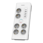 Philips Surge protector SPN7060WA/58, 6 outlets, 2 m power cord, 1 x Type C port, Max 15 W output, 4 x Type A ports, Max 20 W output, 900 joules of surge protection