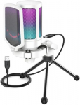 FIFINE A6V kardioidinis laidinis mikrofonas (baltas) su RGB | USB