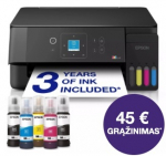 Epson EcoTank L3362 daugiafunkcis A4 spausdintuvas su &bdquo;Wi-Fi&ldquo;, &bdquo;AirPrint&ldquo;, LCD ekranu ir ra&scaron;alo talpykla, kurioje ra&scaron;alo yra tiek, kad pakaks iki 3 metų
