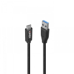 USB Kabelis - LINDY USB 3.2 Type A į C Laidas, M/M, GRS, 10Gbps, 15W TPE, 1m, Juodas