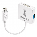 Adapteris - LINDY DisplayPort 1.2 į HDMI, DVI ir VGA Aktyvus Konverteris, 3840x2160 30Hz, Baltas