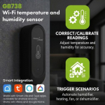 &bdquo;GreenBlue&ldquo; i&scaron;orinis temperatūros ir drėgmės jutiklis su &bdquo;Wi-Fi&ldquo;, &bdquo;Android&ldquo;/&bdquo;iOS&ldquo;, 3,0 V DC, LR03x2, IP65, GB741
