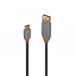 USB kabelis - LINDY Anthra Line USB 2.0 Type A į C Laidas M/M, 3 m, Juodas