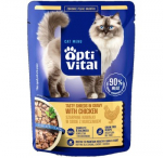 OPTIVITAL Tasty shreds in gravy with chicken - &scaron;lapias kačių maistas - 85g
