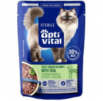 OPTIVITAL Sterile Tasty shreds in gravy with veal - &scaron;lapias kačių maistas - 85g