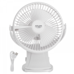 Adler Rechargeable Clip-on Desk Fan | AD 7342 | Table Fan | White | Diameter 15.5 cm | Number of speeds 3 | Oscillation | 5 W