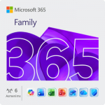 Microsoft 365 Family (Word, Excel, PowerPoint, OneNote, Outlook, Publisher, Access, Copilot) ir jo papildomo internetinio serviso, skirta nekomercinei veiklai, 1 metų naudojimo prenumerata 5 įrenginiams, elektroninis produkto raktas EU rinkai, Angl. k.,
