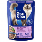 OPTIVITAL Tasty shreds in gravy with lamb - &scaron;lapias kačių maistas - 85g