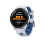 Garmin Forerunner 265 46mm juodas apvadas su &bdquo;Whitestone&ldquo; (baltojo akmens) spalvos korpusu ir &bdquo;Whitestone&ldquo; (baltojo akmens) arba &bdquo;Tidal Blue&ldquo; (melsvos) spalvos silikoniniu dirželiu