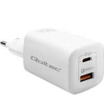 QOLTEC 50765 GaN ULTRA 65w charger / 5-20V / 2.25 3.25A / 1 x USB type C PD / 1x USB / White
