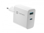 NATEC USB Charger Ribera GaN USB-A+USB-C Power Delivery 45W white