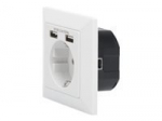 DIGITUS DA-70613 Safety Wall Outlet 2xUSB USB output total 5V 2.1A Input AC 250V 50Hz RAL 9003