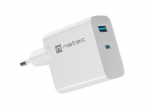 NATEC USB Charger Ribera GaN USB-A+USB-C Power Delivery 65W white