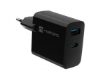 NATEC USB Charger Ribera GaN USB-A+USB-C Power Delivery 65W black
