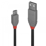 USB Kabelis - LINDY Anthra Line USB 2.0 Tipo A į Micro-B Laidas, M/M, 480Mbps, 0.5 m, Pilkas