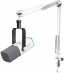 FIFINE AmpliGame AM8T White laidinis mikrofonas su stovu ir RGB ap&scaron;vietimu | USB/XLR