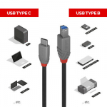 USB Kabelis - LINDY Anthra Line USB 3.2 Type C į B Laidas, M/M, 5Gbp, 0.5 m, Juodas