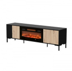 Cama RTV spintelė MERCI 180 x 40 x 53,5 cm juoda / ąžuolas artisan + židinys