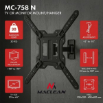 &bdquo;Maclean&ldquo; televizoriaus arba monitoriaus laikiklis / pakaba, maks. 23&ndash;65", maks. apkrova 30 kg, universalus, maks. VESA 400&times;400, MC-758 N