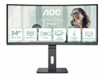 AOC CU34P3CV 100Hz lenktas LED monitorius su garsiakalbiais ir VA technologija | 34 colių | UWQHD (3440x1440, 21:9, 110ppi) | Reakcijos laikas: 4ms (GtG) | Jungtys: HDMI, DisplayPort, USB-C 3.0 su DisplayPort (5Gb/​s, PD 65W), USB-B 3.0, USB-A 3.0, 3 ...