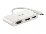 D-LINK USB-C 3-port video adapter with HDMI Displayport VGA