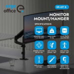 &bdquo;Ergo Office&ldquo; monitoriaus laikiklis / pakaba, dujinė spyruoklė, 17&ndash;32 coliai, 1&ndash;10 kg, matinė juoda, maks. VESA 100x100, ER-691 B