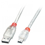 USB Kabelis - LINDY USB 2.0 Type A į Mini-B Laidas M/M, 0.2 m, Skaidrus