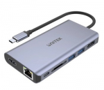 UNITEK D1056A Hub USB-C 2x USB 3.1 HDMI DP RJ45 SD Reader