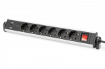 DIGITUS 6-way Office power strip 3x USB 2xUSB-A +1xUSB A On/off switch Alu-housing